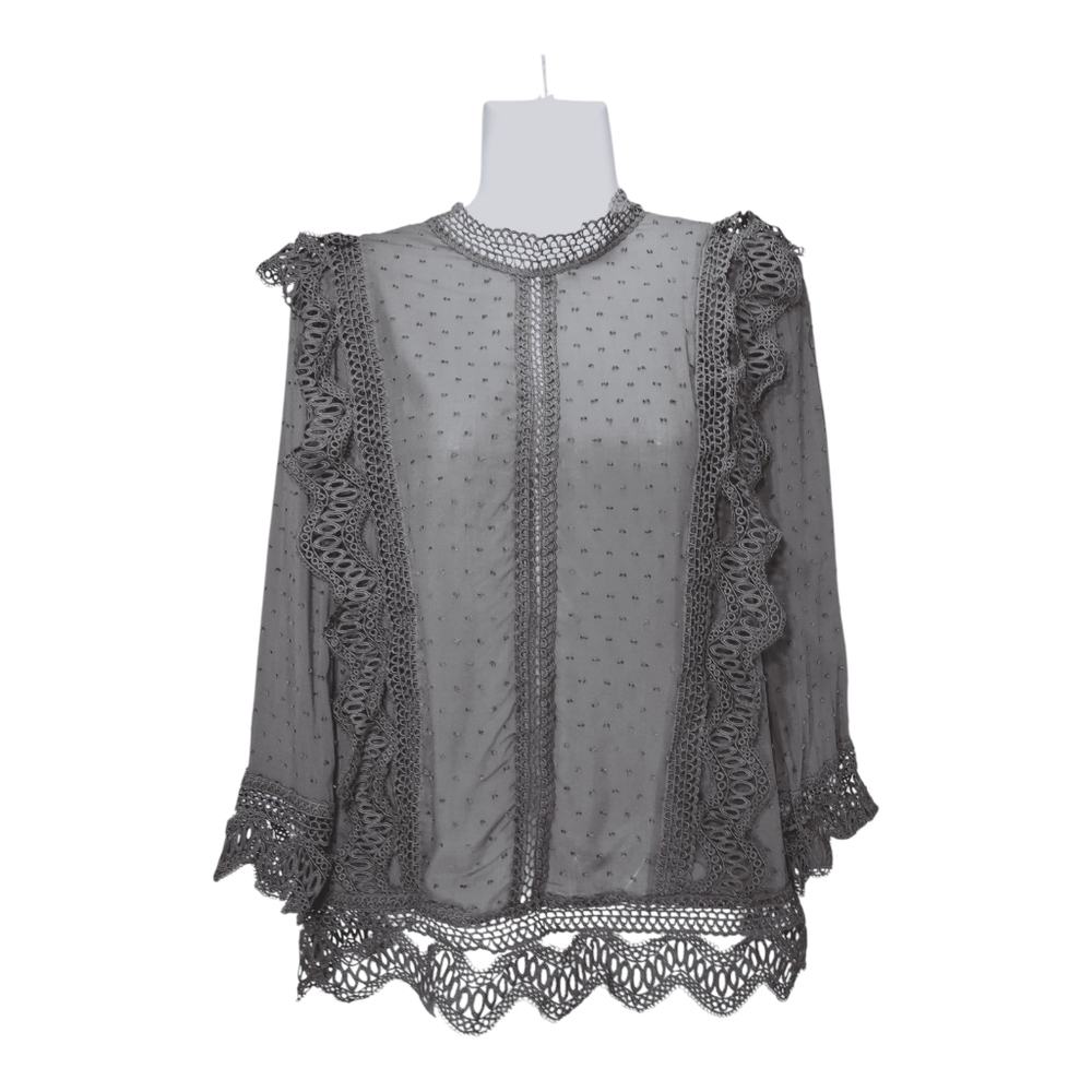 Entro Blouse Cut Swiss Dot & Lace Grey Size Small